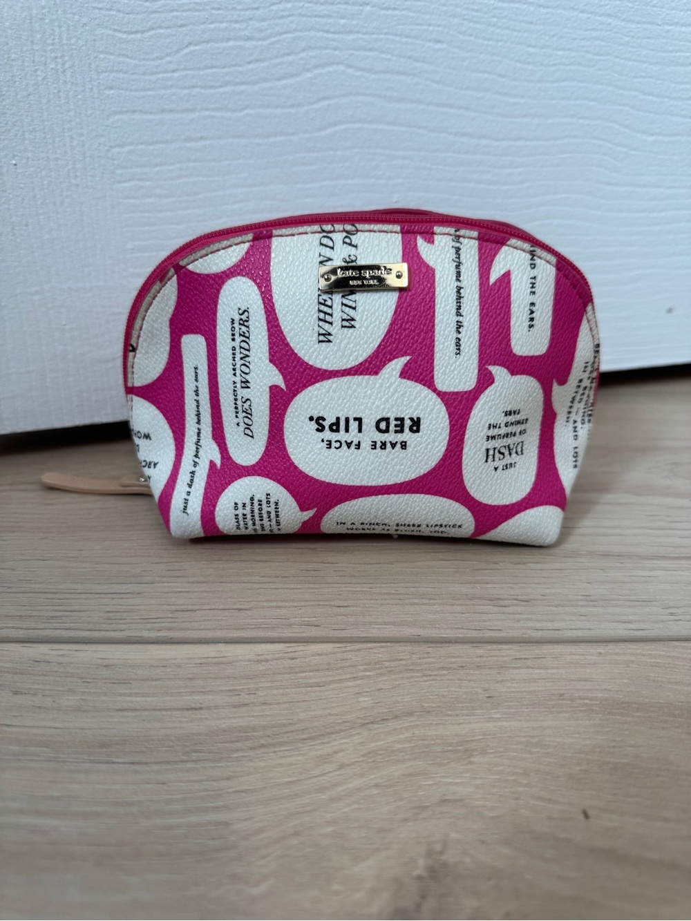 kate spade Pink and White Printed Cosmetic Pouch
